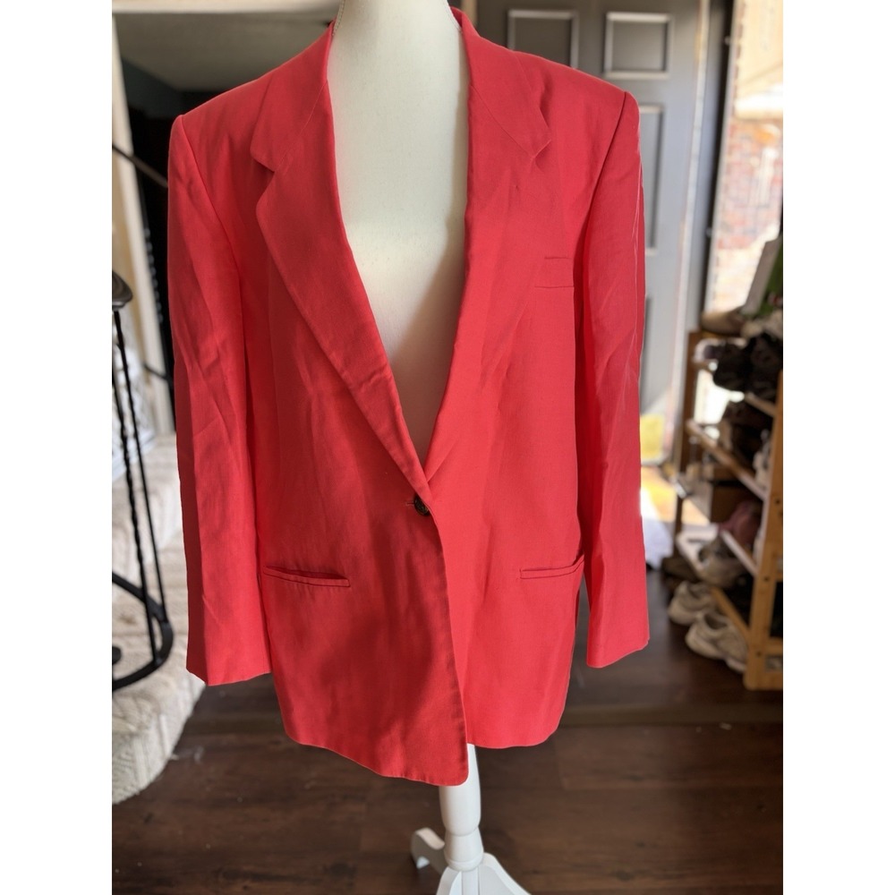 Talbots Blazer Women's Size 18 Pink Linen Rayon Crest‎ Italian Fabric
